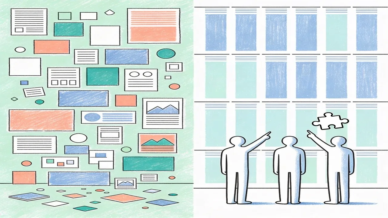 Visual comparison of chaotic versus grid-aligned layouts demonstrating what grid systems are and why they matter in design