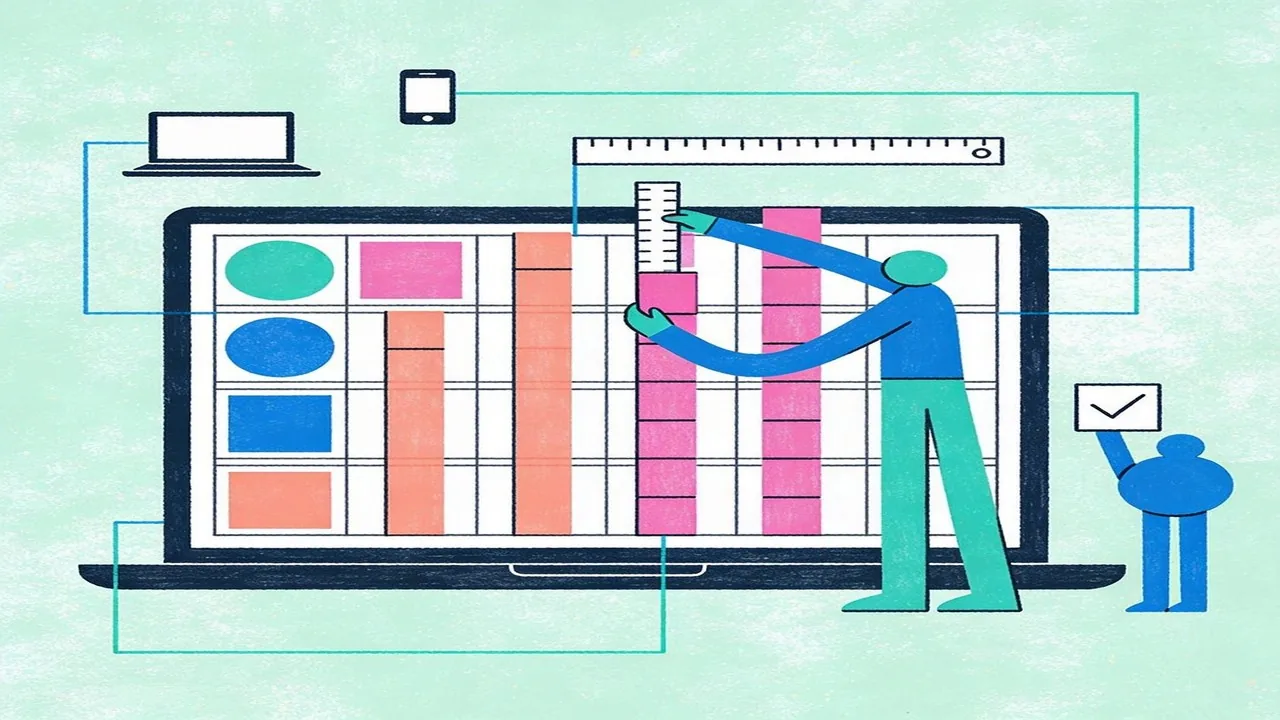 Designer building effective grid systems by arranging content blocks with proper columns and consistent spacing