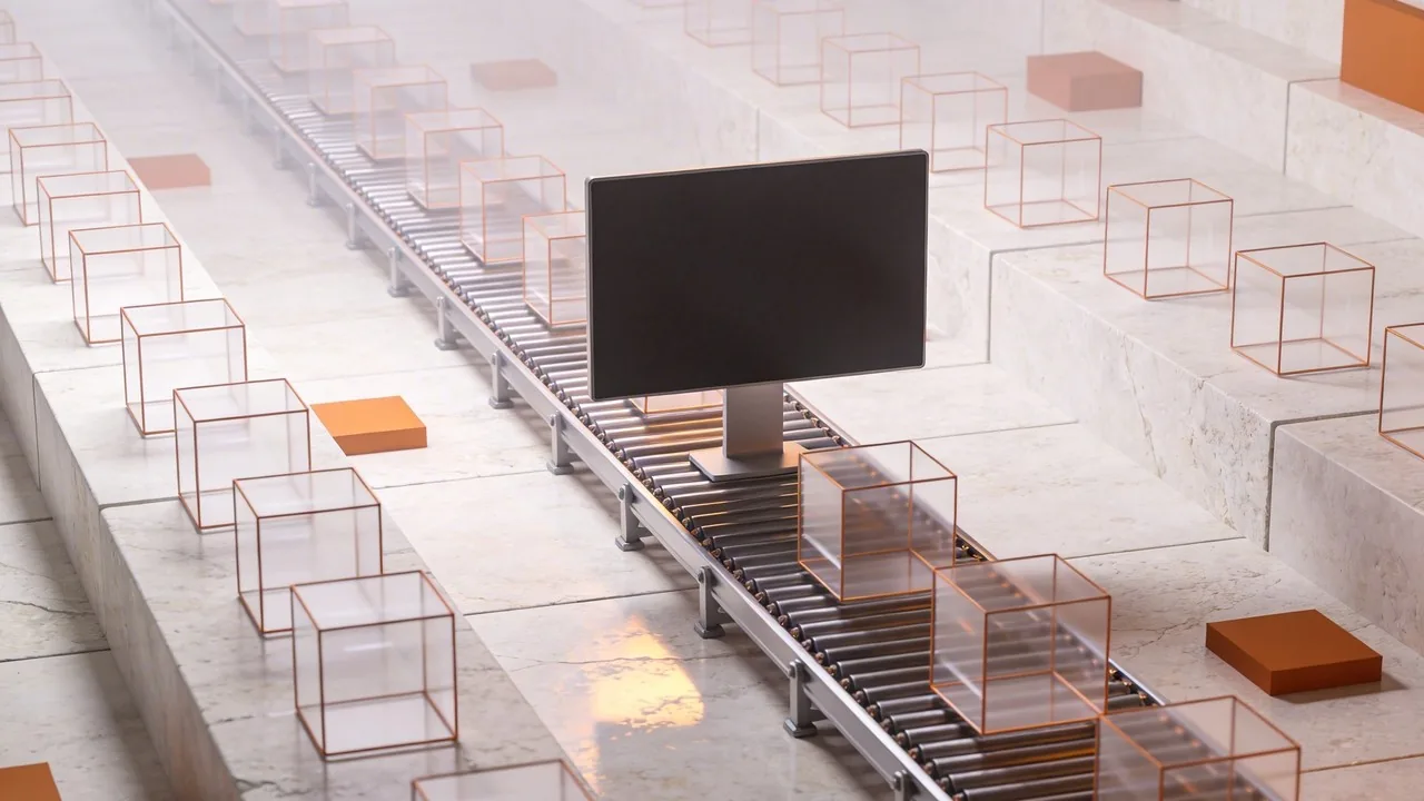 3D visualization of a strategic UI panel standing out from the commodity trap of instant AI branding.