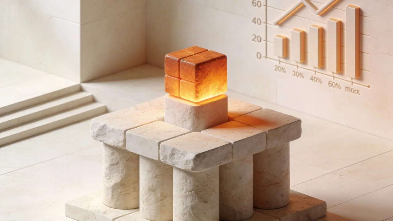 A stable 3D stone structure representing the trust and longevity clients seek in AI branding strategies.